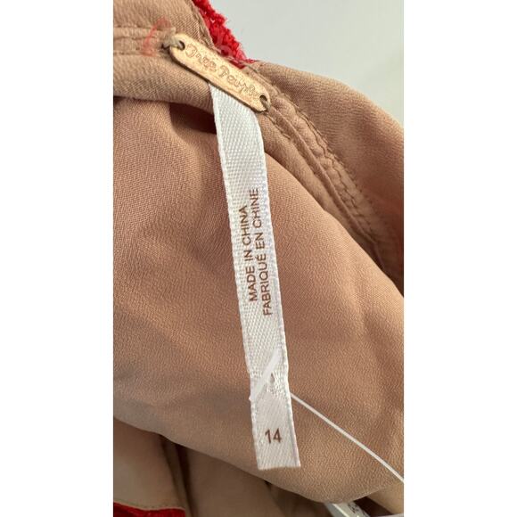 Free People Night Shimmers Mini Dress Womens Size 14 Red V Neck Lace Sequin New - Picture 12 of 16